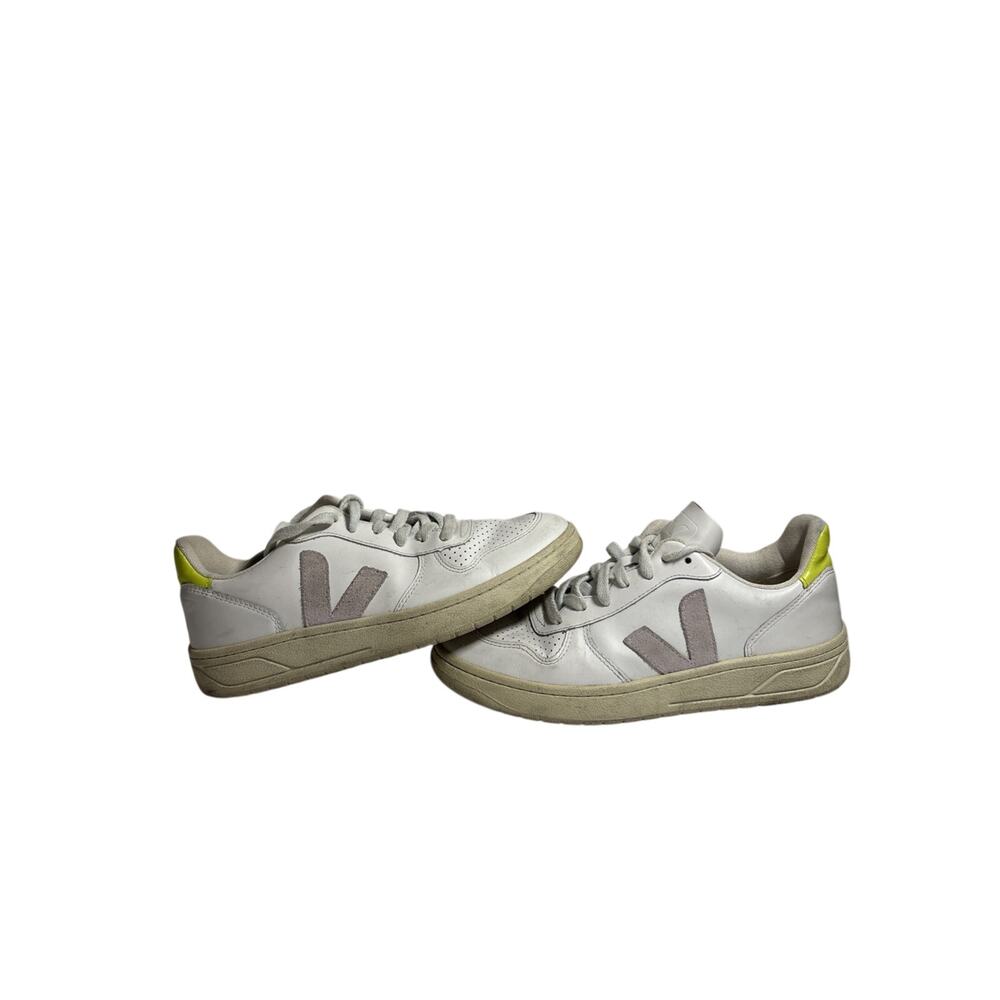 Veja Shoes Womens Size 7 A V-10 White Pastel Neon Leather Lace Up Casual Sneaker